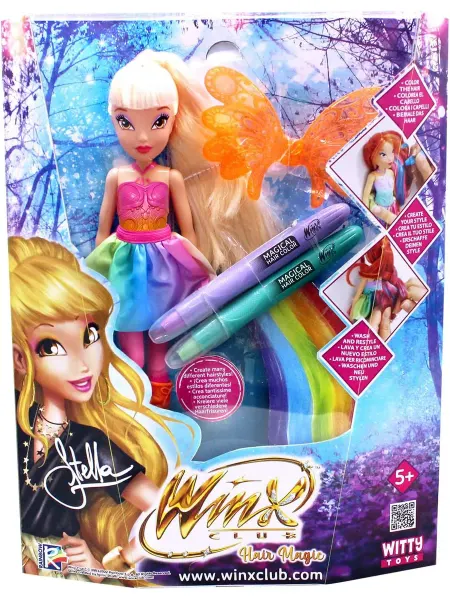 WINX Шарнирная кукла "Hair Magic" Стелла с крыльями и маркерами