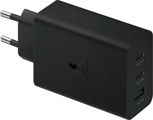 Samsung Power Delivery Сетевое зарядное устройство, USB Type-A, USB Type-C, быстрая зарядка, 65 Вт, EP-T6530NBEGRU, без кабеля, черное