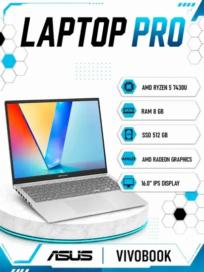 Ноутбук ASUS VivoBook 16 AMD Ryzen™ 5 7430U RAM 8GB SSD 512GB 16.0″ WUXGA IPS