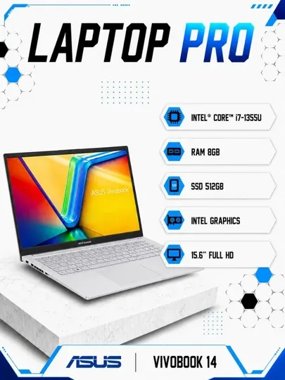 Ноутбук ASUS VivoBook 14 Intel® Core™ i7-1355U RAM 8GB SSD 512GB 15.6″ Full HD