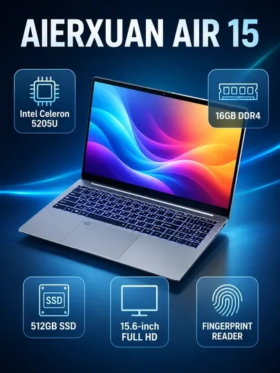 Ноутбук AIERXUAN AIR 15 15.6" Full HD Intel Celeron 5205U 16ГБ 512ГБ SSD подсветка