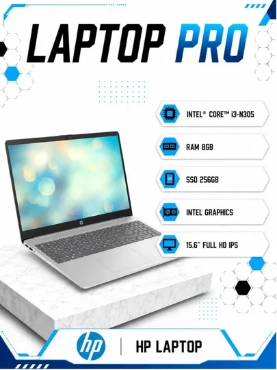 Ноутбук HP Laptop Intel® Core™ i3-N305 RAM 8GB SSD 256GB 15.6″ Full HD IPS