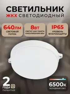 Светильник светодиодный влагозащищенный ЖКХ BT Круг 8Вт/6500K/IP65