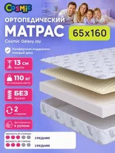 Матрас 65х160 детский, ортопедический, беспружинный, двусторонний, средней жесткости Cosmic Galaxy Joy