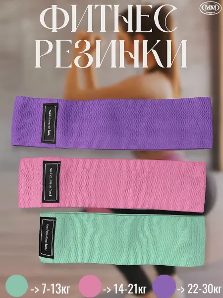 MM sports Резинки для фитнеса тканевые набор 3 шт