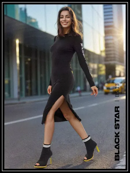 Black Star Wear Платье черное с разрезом вечернее обтягивающее