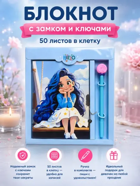 Блокнот с замочком и ручкой в подарочной упаковке