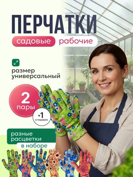 Перчатки рабочие нейлоновые садовые без покрытия 2 пары