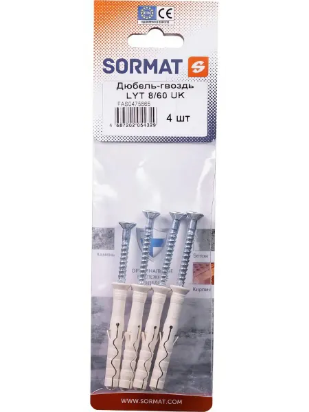 Дюбель-гвоздь SORMAT LYT 8 60 UK KP нейлон 4 шт