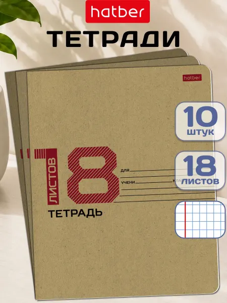Hatber Тетрадь 18 листов в клетку 10 штук Крафт