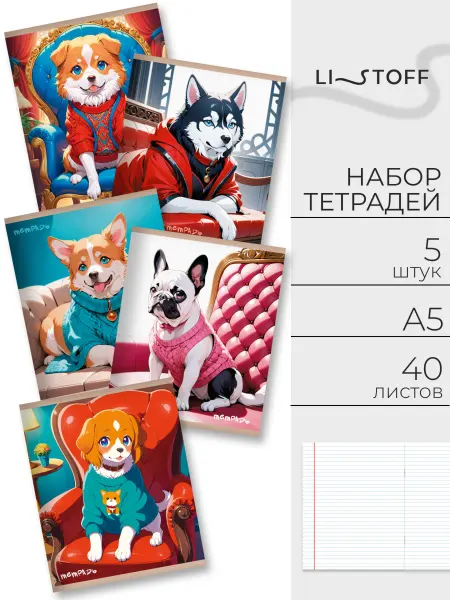 LISTOFF Тетрадь в линейку 40 листов 5 штук набор