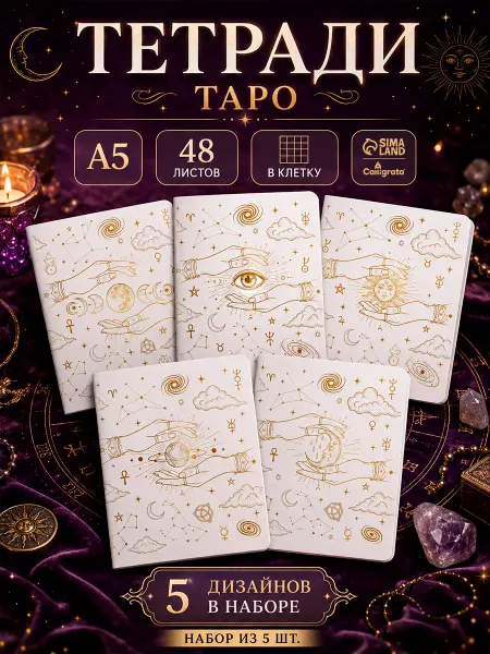 Calligrata Набор тетрадей из 5 штук, 48 листов в клетку «Таро»