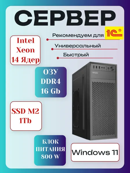 Сервер для 1С ( Intel Xeon 14 ядер DDR4 16 Gb SSD M2 1Tb, БП 800W) Windows 11