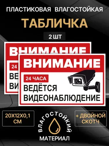 Табличка Ведется видеонаблюдение, 20х12 см, 2 шт (ПЭТ)
