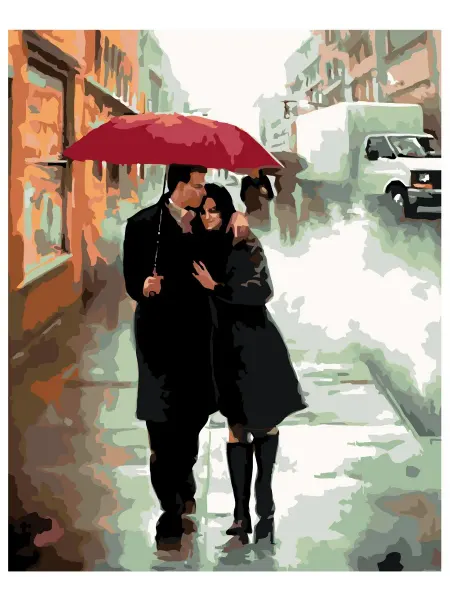 Нет бренда Картина по номерам, 40 x 50, дождь, здание, романтика