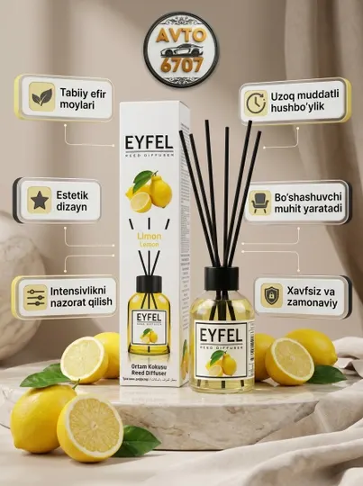 Аромадиффузор для дома Eyfel 55 мл, парфюм для комнаты с палочками, 7 ароматов
