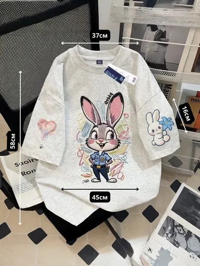 Детская футболка oversize с принтом Зайчика, Hello Kitty