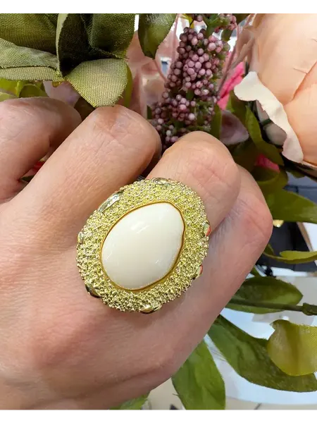 SOLOVYOVA JEWELRY Кольцо молочный камень бижутерия