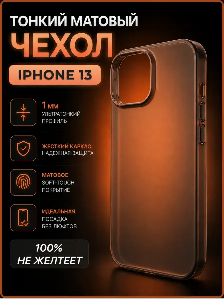 Koss Market Чехол на iPhone 13 черный пластиковый матовый ультратонкий