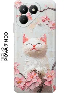 Силиконовый чехол на Tecno Pova 7 Neo с принтом "Котик и сакура"