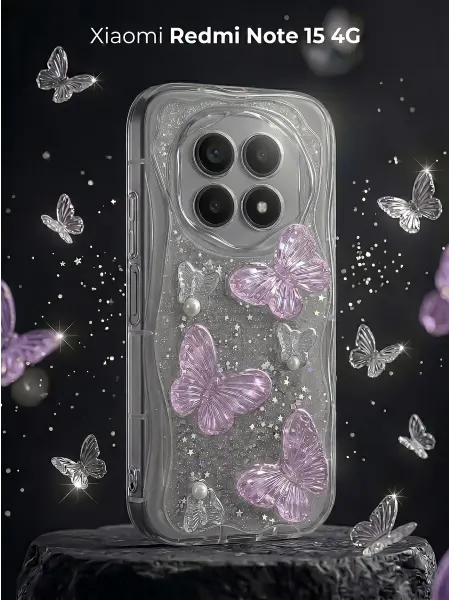 ЧЕХОЛБЕРИ Рельефный чехол с 3D бабочками на Xiaomi Redmi Note 15 4G
