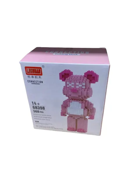 Конструктор 3D фигурка, Розовый мишка с розой, 68398