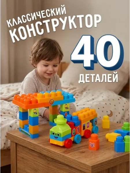 MASSAGET Конструктор паровоз малышу большие блоки 40 элементов