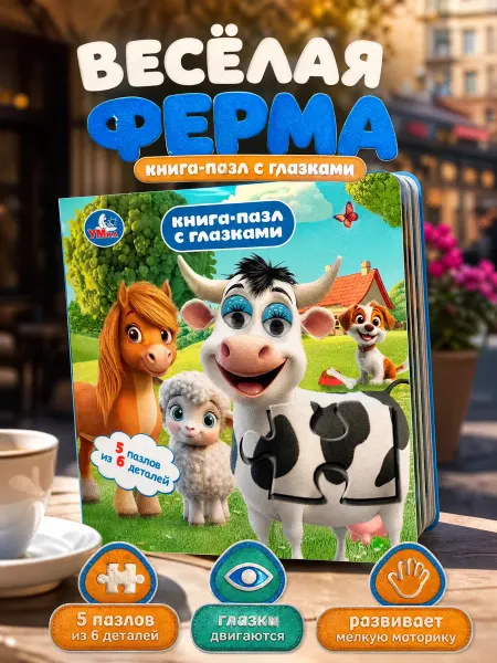 Умка Книга пазл с глазками для детей Веселая ферма