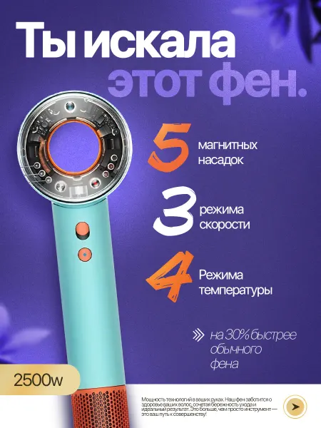 КИОСК у Саши Фен для волос аналог Dyson профессиональный с насадками 5в1