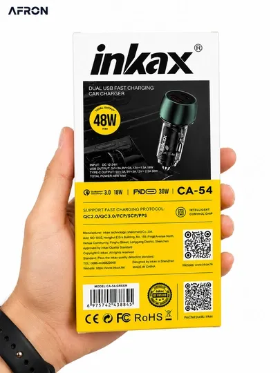 Зарядное устройство INKAX CA-54, 48 Вт, 2 USB, QC 3.0/PD 30W, 12–24 В