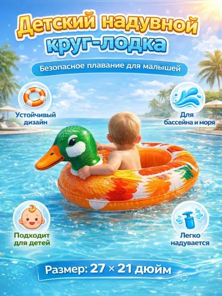 Bumblestar Надувной круг для плавания детский утка с сиденьем 70 см