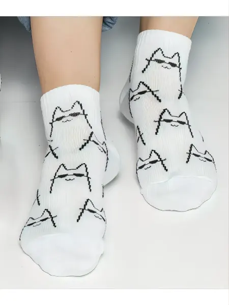 MarusyaSocks Носки белые короткие с котами