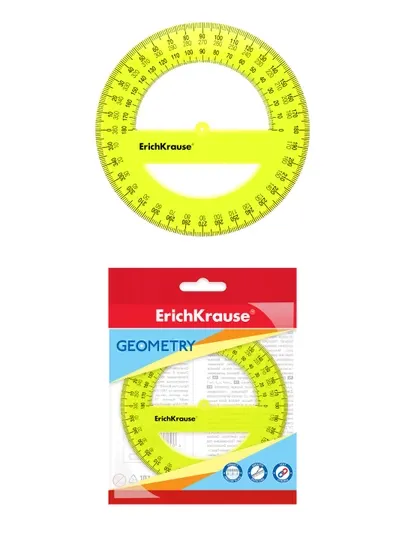 Транспортир пластиковый "ErichKrause" Неон 12 см. желтый