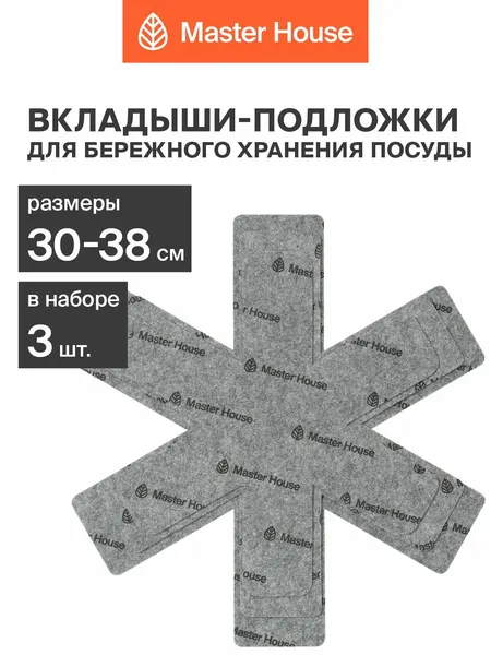 Разделитель для хранения сковородок, набор салфеток для бережного хранения посуды, защитные вкладыши для посуды, ProСлойки Master House, Набор 3 шт