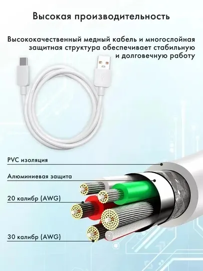 Кабель USB Type-C 3.0, 6А, прочный, для быстрой зарядки и передачи данных