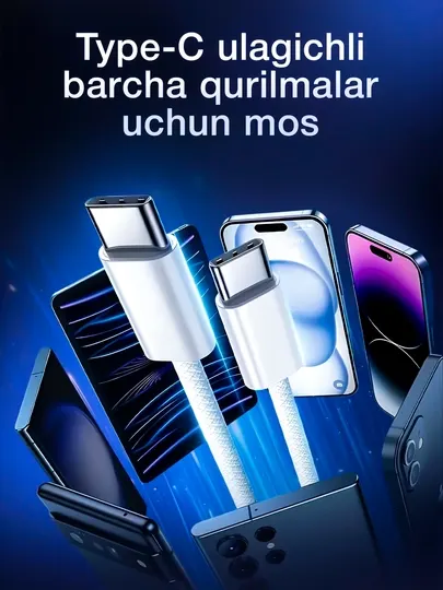 Кабель Type-C to Type-C проводной 60W для iPhone подходит для iPhone 15, 16 pro/pro max