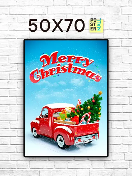 Poster Mall Постер на стену новогодний Ретро пикап Санта-Клауса 50х70