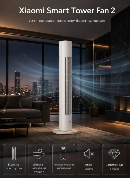 Вентилятор Xiaomi Smart Tower Fan, Wi-Fi, управление через приложение
