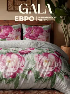 Постельное белье евро полисатин, нав. 70х70, GALA, Цветущий пион