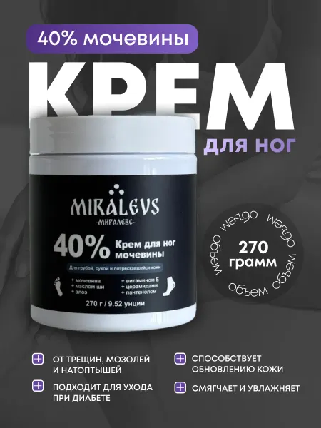 MIRALEVS Крем для ног с мочевиной 40% от трещин и натоптышей
