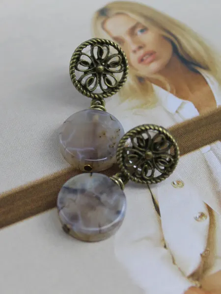 TIGER EYE Серьги с натуральными камнями африканским агатом "Карамель"