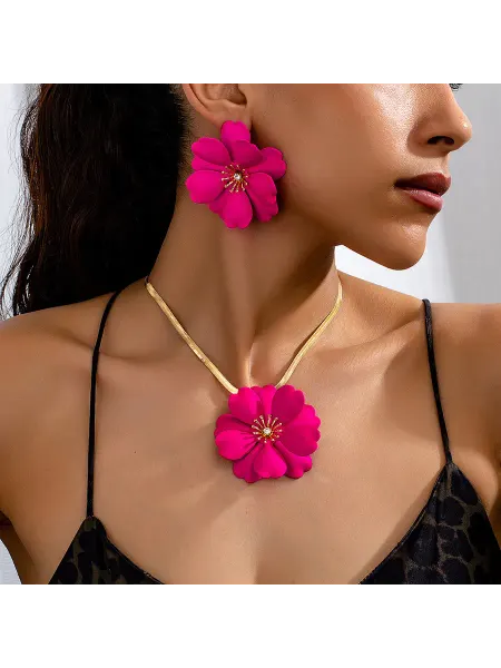 YANDI Jewelry Комплект украшений серьги и колье из малиновых цветов
