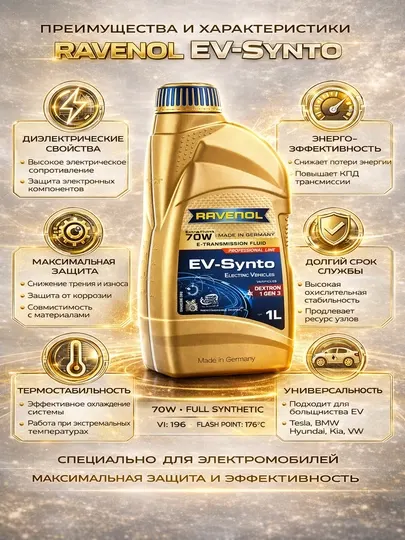 RAVENOL EV-Synto Extra Fluid 70W E-TF Качественное масло для трансмиссий электромобилей