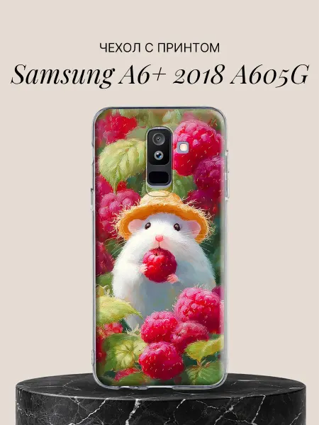 Samsung Чехол на A6+ 2018 A605G с принтом Хомячок и малина