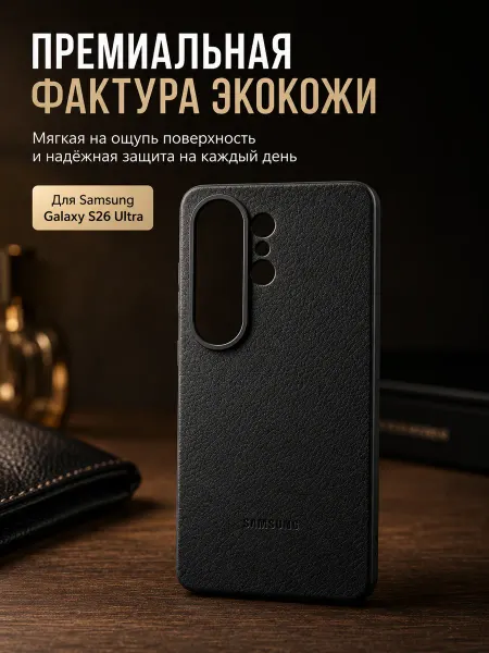 Черный кожаный чехол Samsung Galaxy S26 Ultra