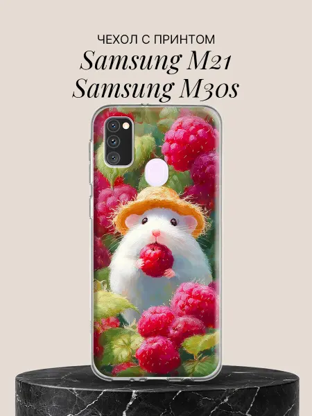 Samsung Чехол на M21 M30s Хомячок и малина