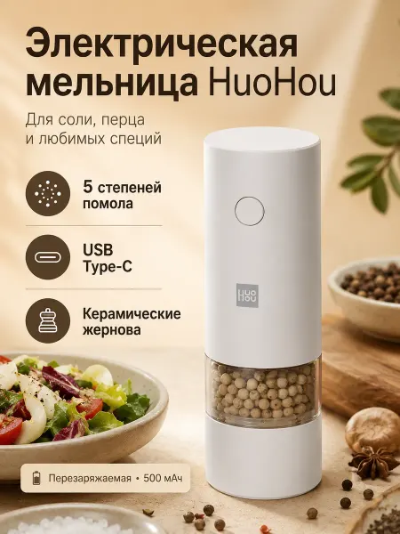 Электрическая мельница для специй Xiaomi HuoHou белый