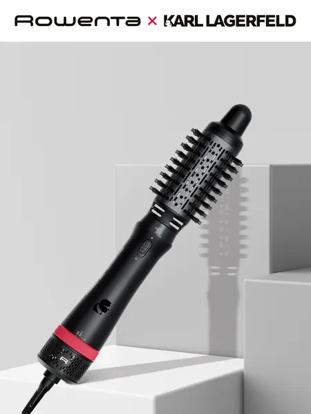 Фен щетка для волос Rowenta Karl Lagerfeld Express Style CF635LF0, черный, 5 насадок, покрытие Keratin & Glow, вращающийся шнур