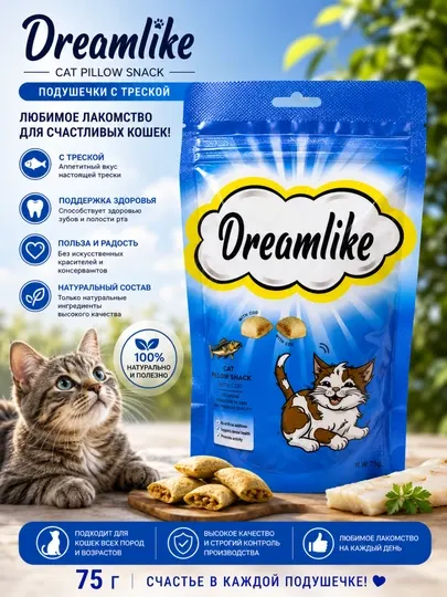 Лакомые подушечки для кошек Dreamlike, со вкусом тунца, 75 грамм