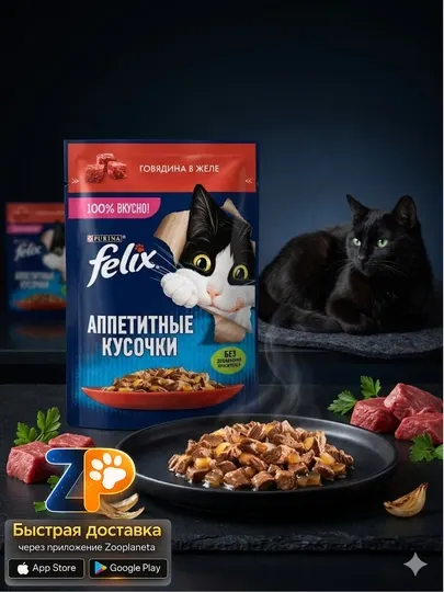 Влажный корм Felix говядина в желе 75 грамм